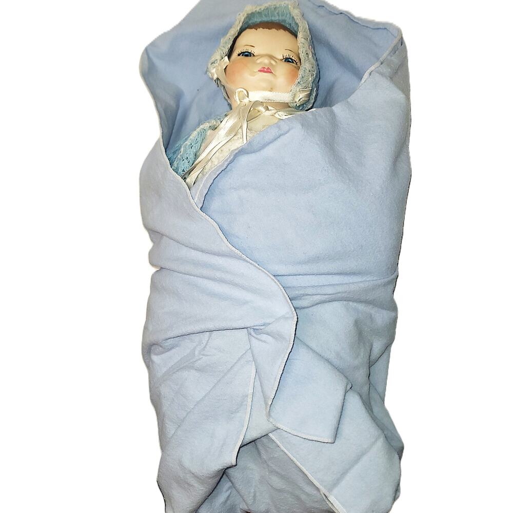 Loveable Vintage Artisan  Bye Lo Type Crocheted Gown Jacket Baby Doll in Blanket